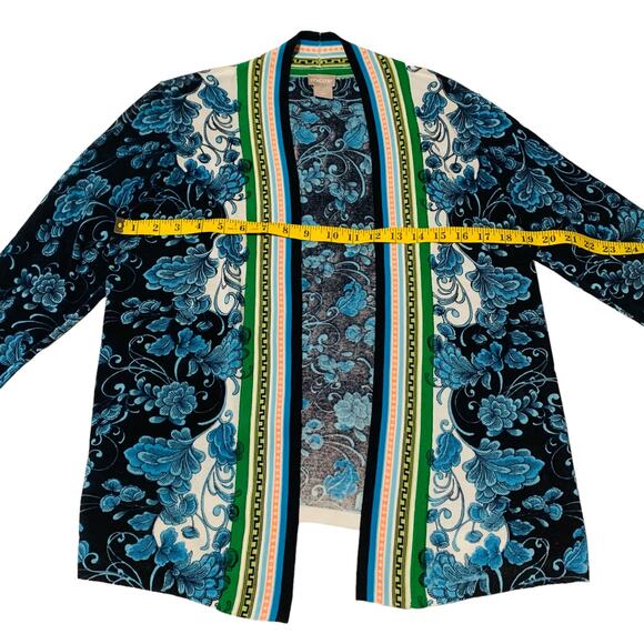 CHICO'S Cardigan Size 1 (US Sz M) Lightweight Floral Print Knit Boho Open Front - Picture 3 of 9